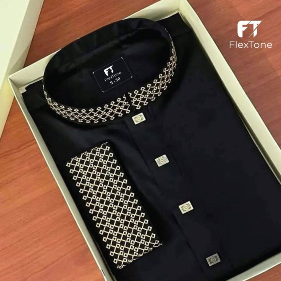 FlexTone Premium Quality Embroidery Panjabi/ Color – Black